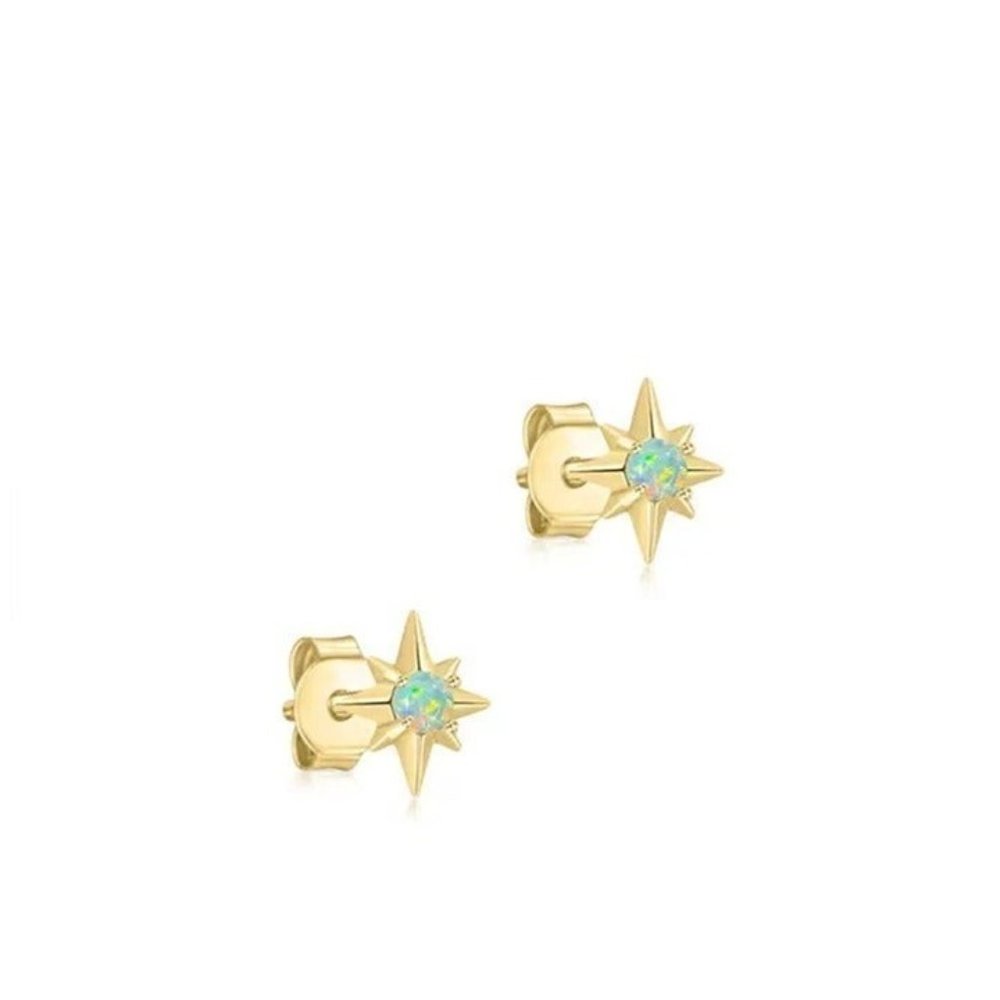Opal Stud Earrings North Star gold studs dainty opal earrings October Birthstone